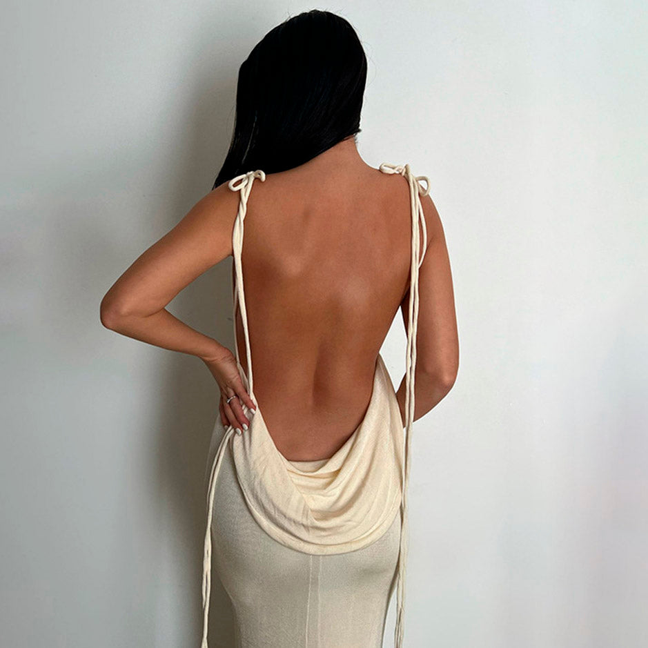 JOELLE BACKLESS LACE UP MAXI DRESS