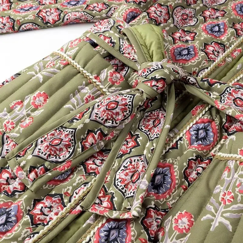 Printed Quilted Jacket with Waist Tie – Women’s Lightweight Statement Jacket