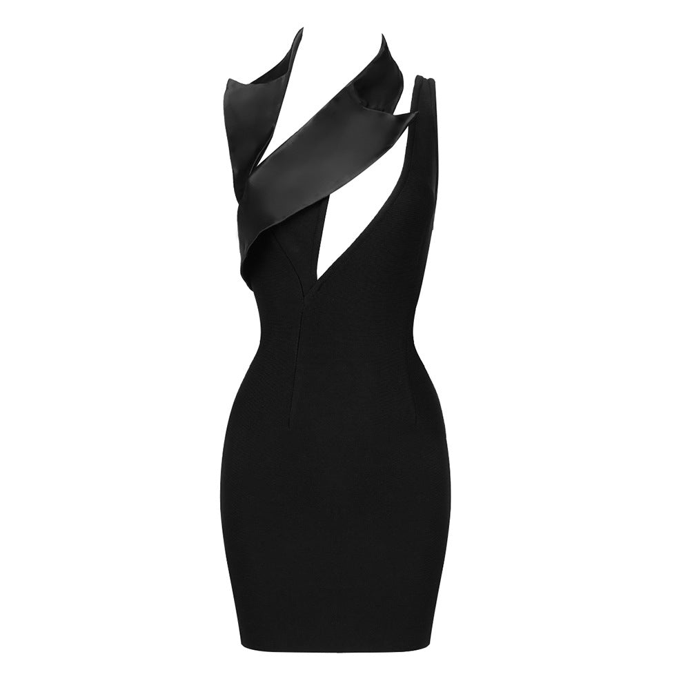 JANNY JACKET COLLAR BLACK MINI DRESS
