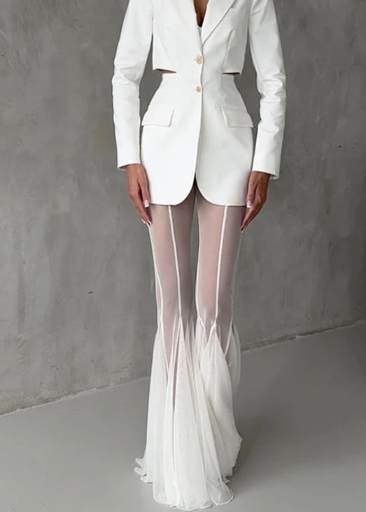 Elegant black see-through wide leg trousers with high waist