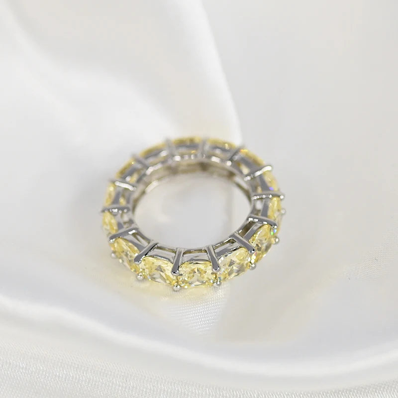 Sterling Silver Eternity Ring with Yellow Gemstones – 925 Sparkling 5mm Diamond Cut Band for Women