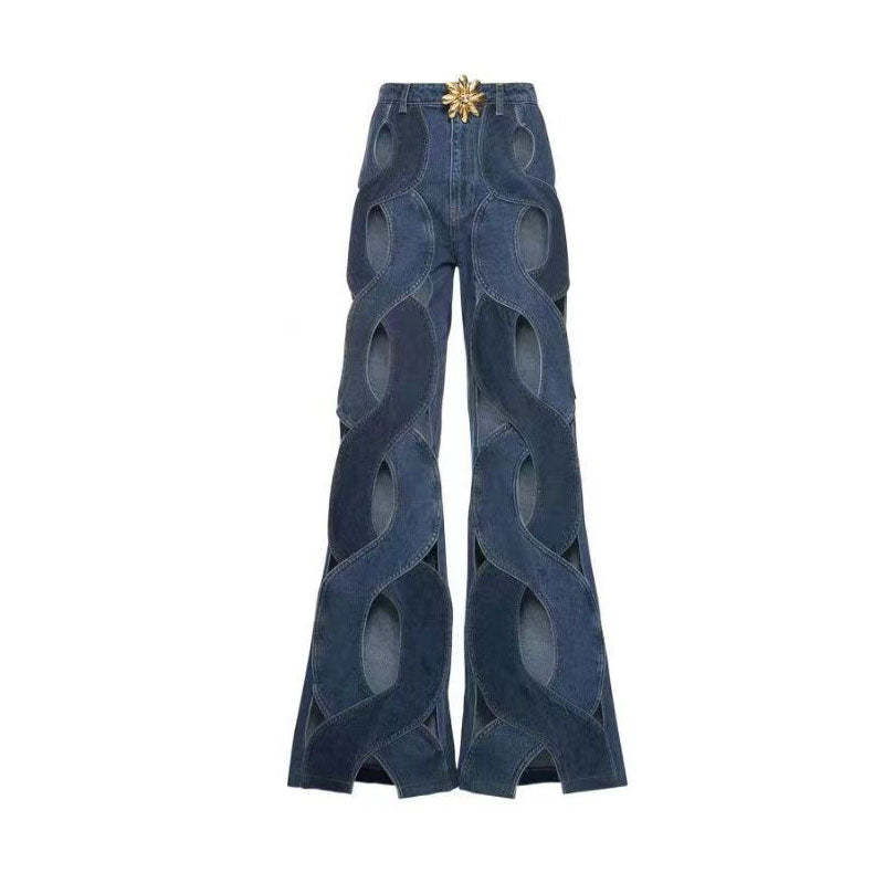 LARA CRISS CROSS HOLLOW OUT FLARED JEANS