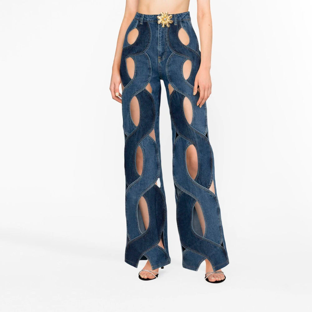 LARA CRISS CROSS HOLLOW OUT FLARED JEANS