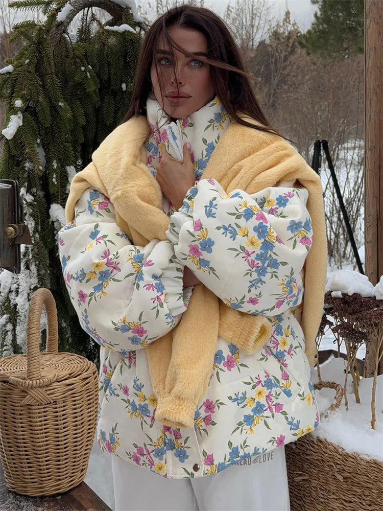 Floral Puffer Jacket with Hood – Women’s Quilted Winter Jacket