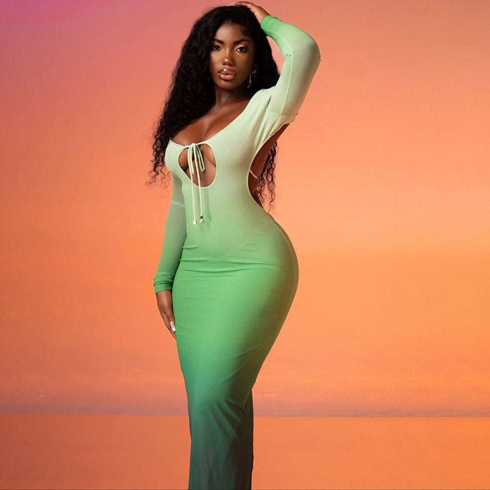 KALANI GRADIENT COLOR BODYCON MAXI DRESS