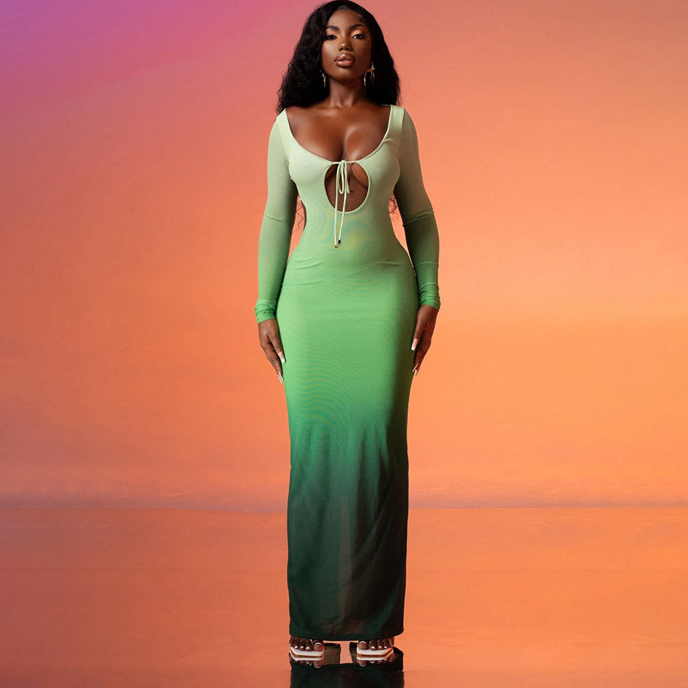 KALANI GRADIENT COLOR BODYCON MAXI DRESS
