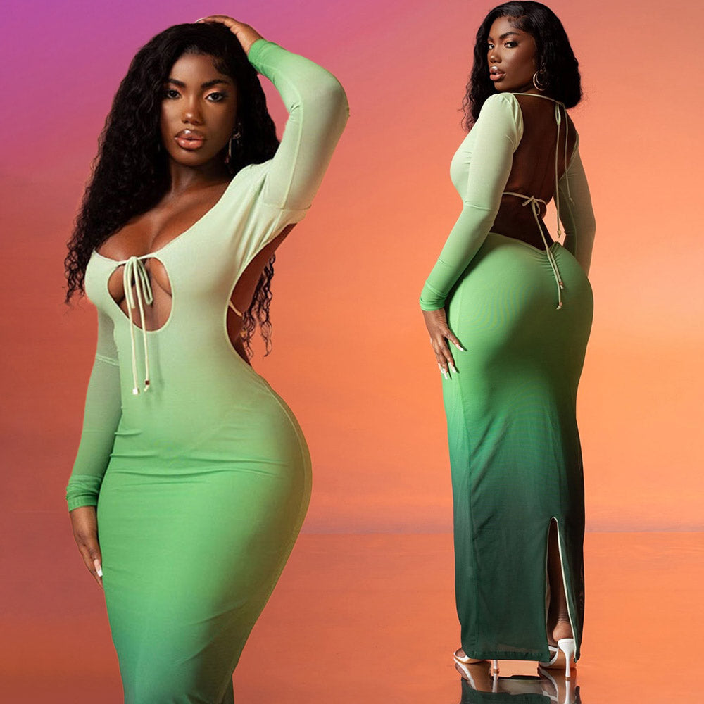 KALANI GRADIENT COLOR BODYCON MAXI DRESS