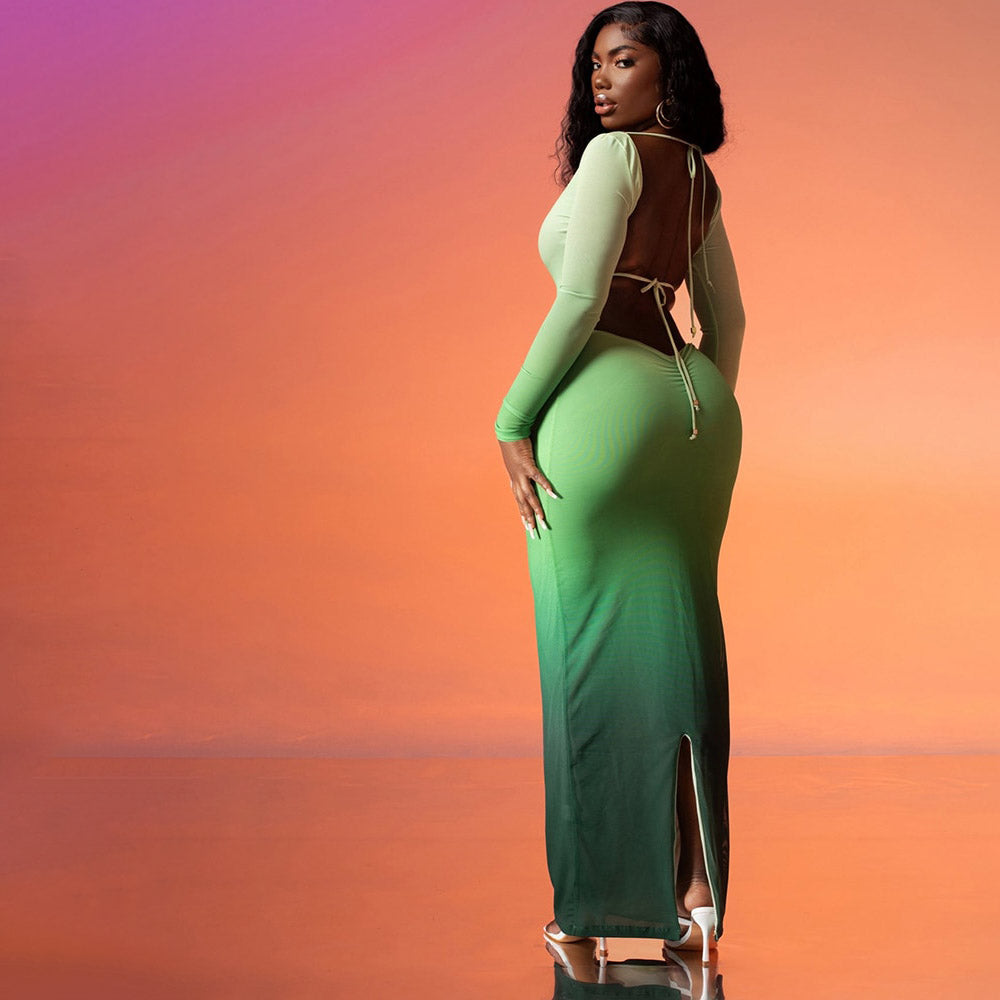 KALANI GRADIENT COLOR BODYCON MAXI DRESS