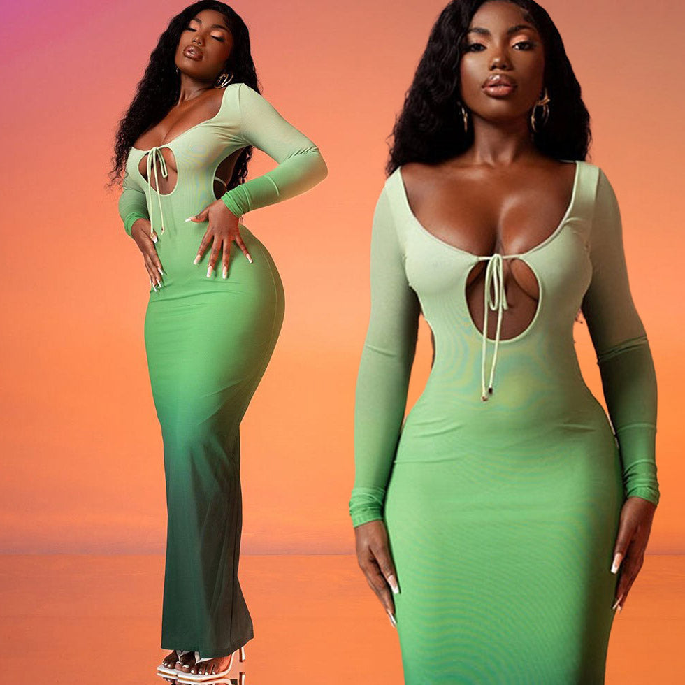 KALANI GRADIENT COLOR BODYCON MAXI DRESS
