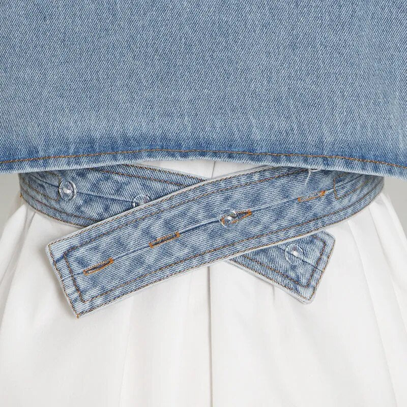 LAYLA WHITE SHIRT with PUFF SLEEVES and CROSS DENIM VEST 2 PIECE SET