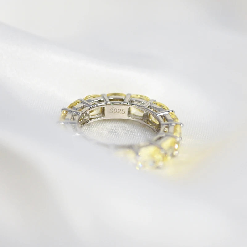 Sterling Silver Eternity Ring with Yellow Gemstones – 925 Sparkling 5mm Diamond Cut Band for Women