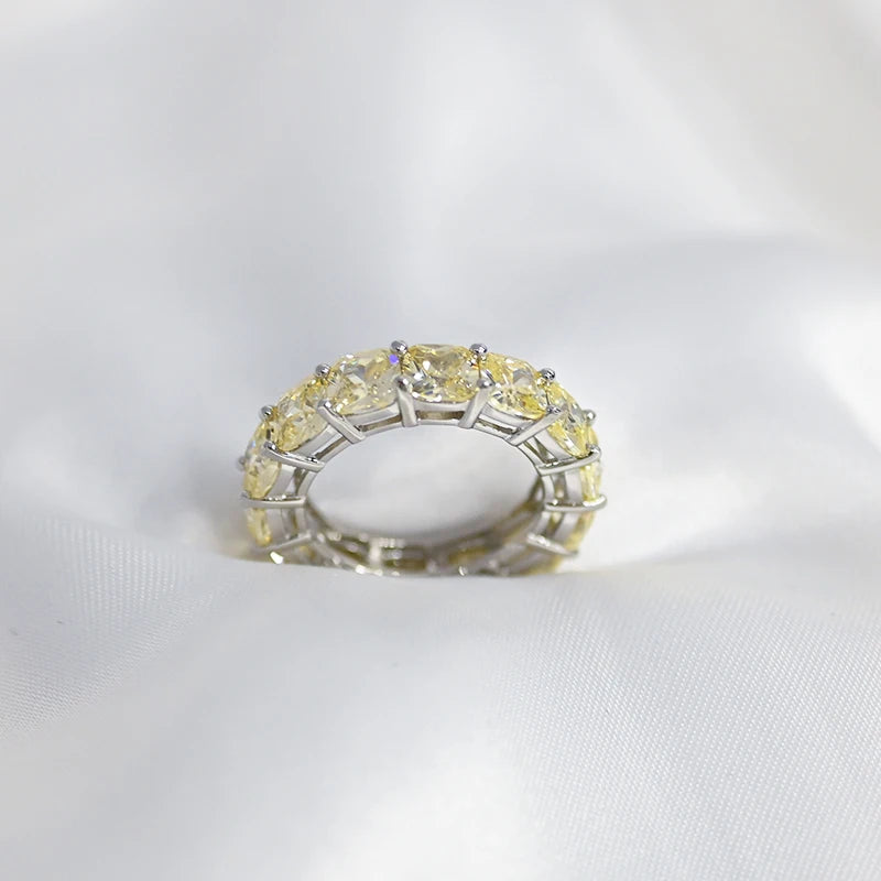 Sterling Silver Eternity Ring with Yellow Gemstones – 925 Sparkling 5mm Diamond Cut Band for Women