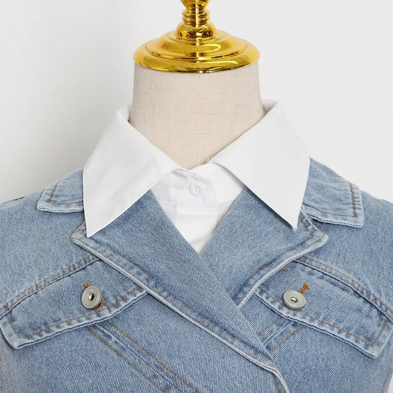LAYLA WHITE SHIRT with PUFF SLEEVES and CROSS DENIM VEST 2 PIECE SET