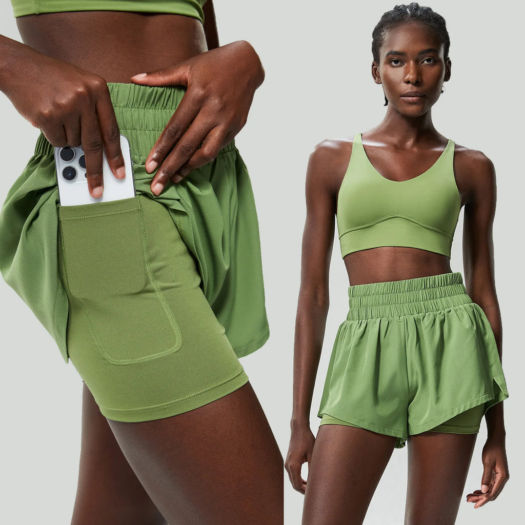 Women’s Quick-Dry Running Set – Sports Bra & High-Waist Shorts