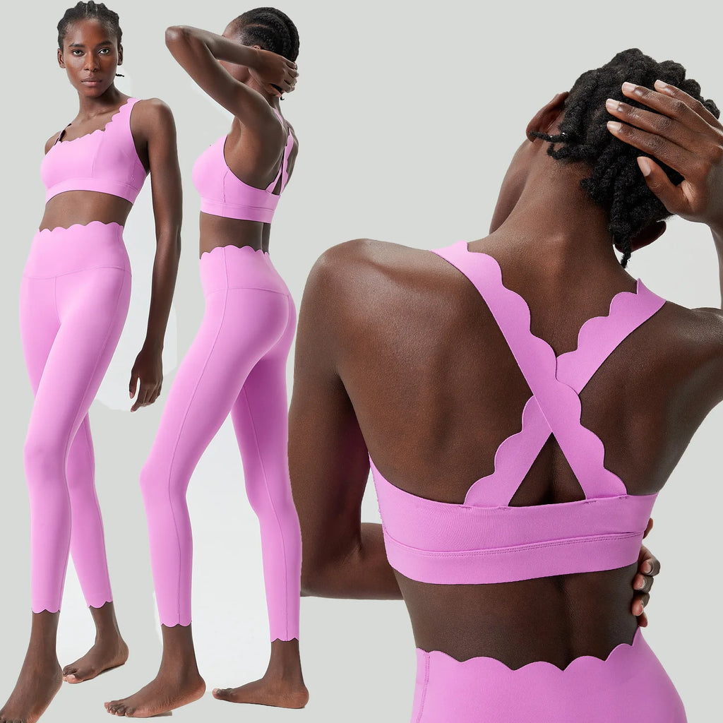 Women Solid Color Two Piece Gym Set | Stretch Yoga Sports Bra & Leggings