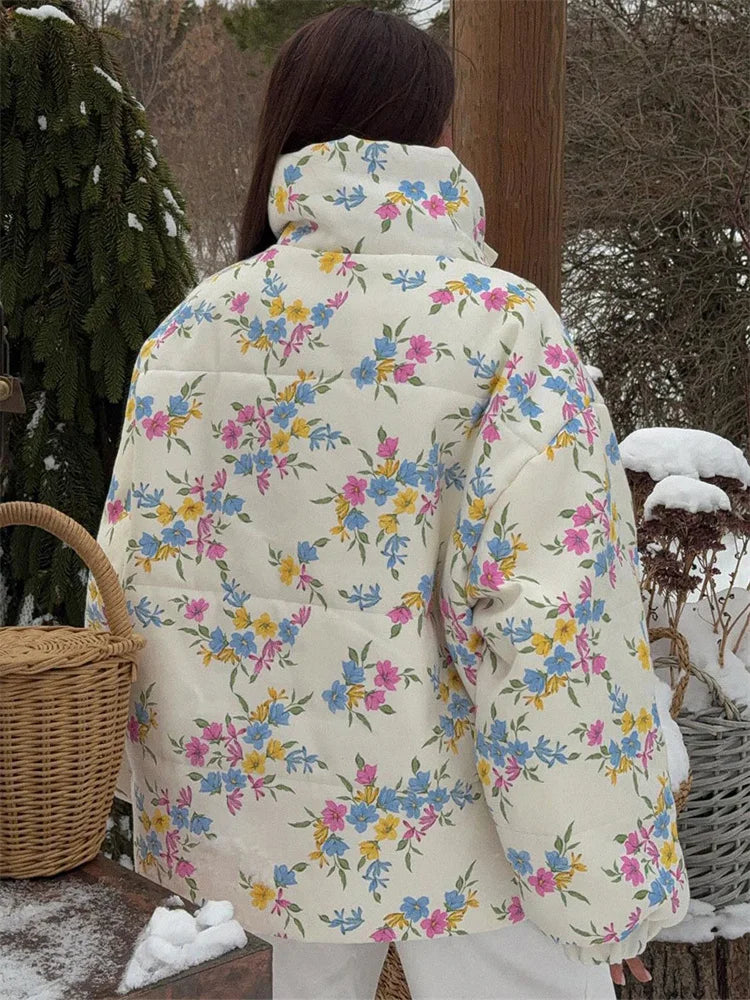 Floral Puffer Jacket with Hood – Women’s Quilted Winter Jacket