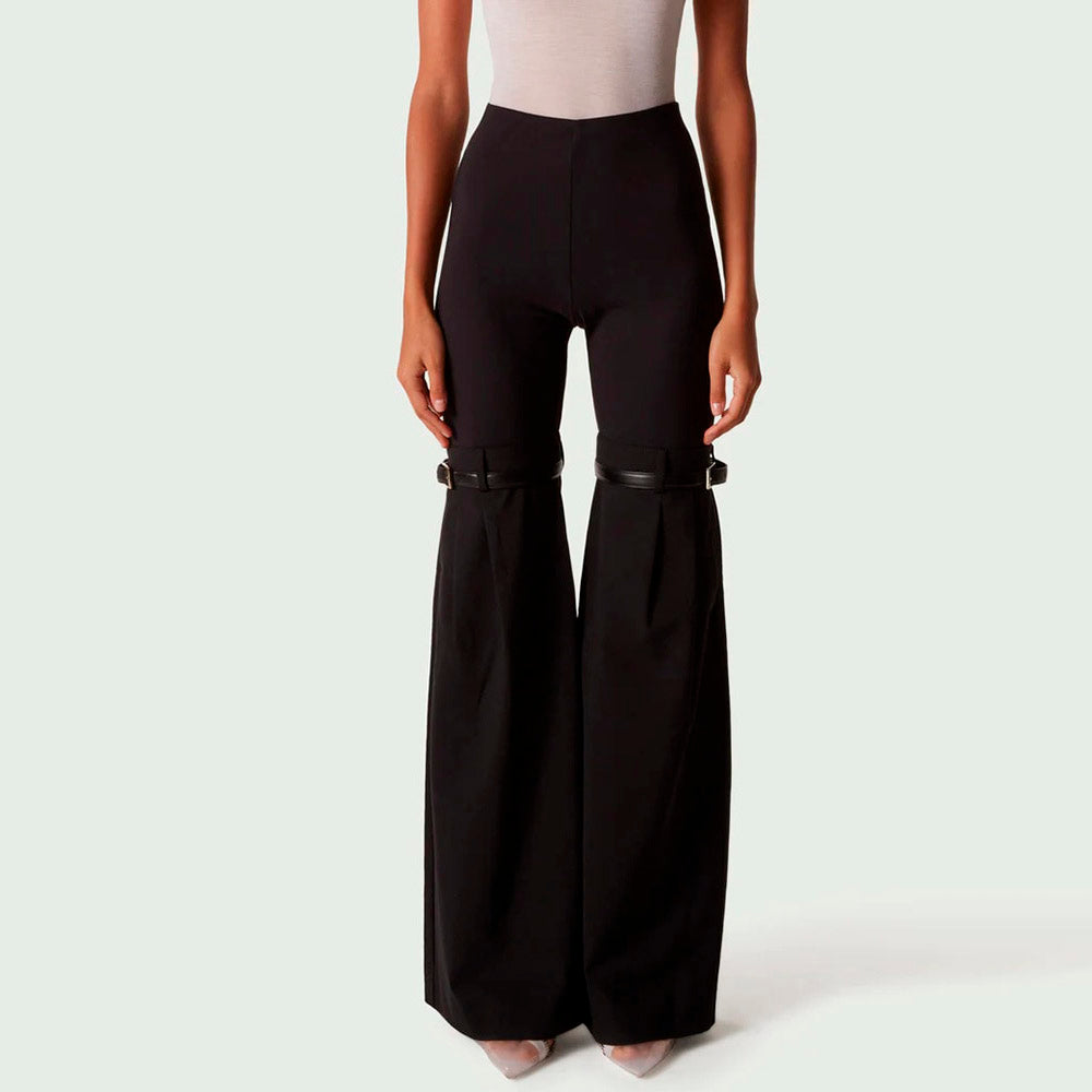 ANNALISE KNEES WAIST FLARED BLACK PANTS