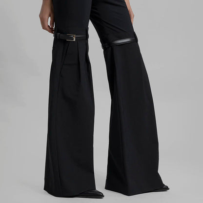 ANNALISE KNEES WAIST FLARED BLACK PANTS