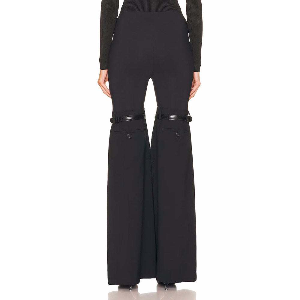 ANNALISE KNEES WAIST FLARED BLACK PANTS