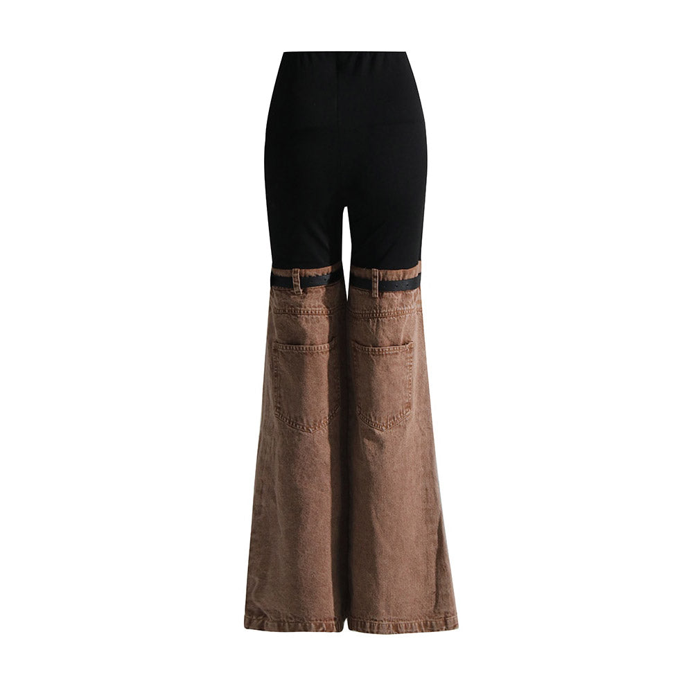 MAKENZIE KNEES WAIST FLARED DENIM PANTS