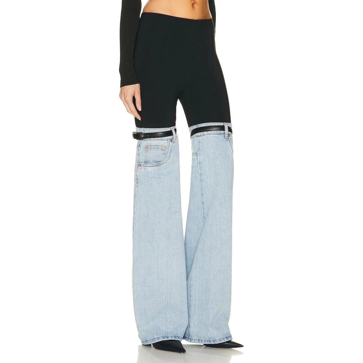 MAKENZIE KNEES WAIST FLARED DENIM PANTS