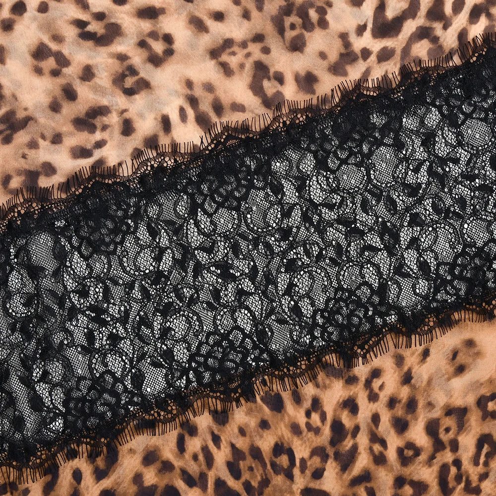 Leopard Print Lace Maxi Dress – Sexy Spaghetti Strap See-Through V-Neck Evening Party Dress