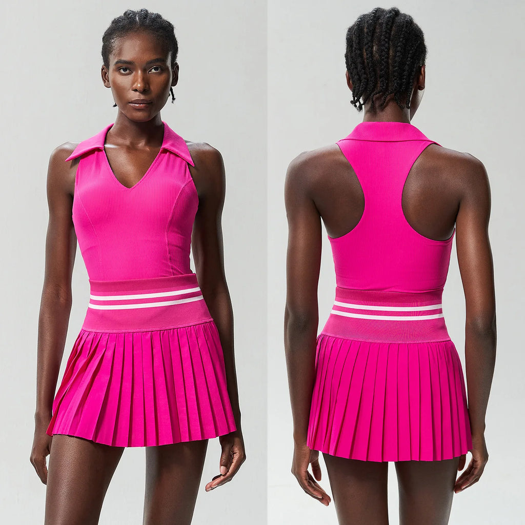 Women’s Two Piece Yoga Set – Gym Top & Tennis Skirt Quick Dry Sportswear