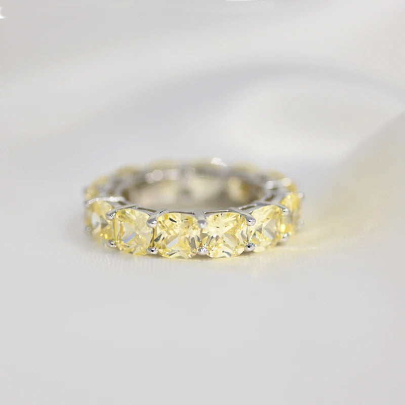 Sterling Silver Eternity Ring with Yellow Gemstones – 925 Sparkling 5mm Diamond Cut Band for Women