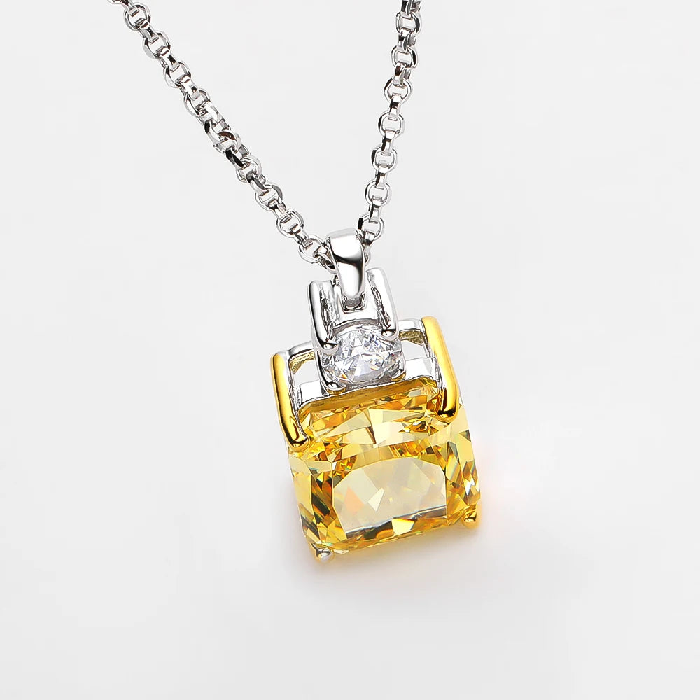 Yellow Topaz Pendant Necklace 925 Sterling Silver with Diamond Accent – Elegant Fine Jewelry for Women