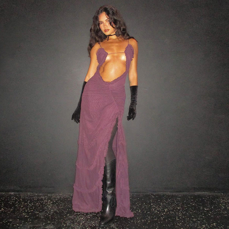 ERAY FRILLY CUT OUT MESH MAXI DRESS