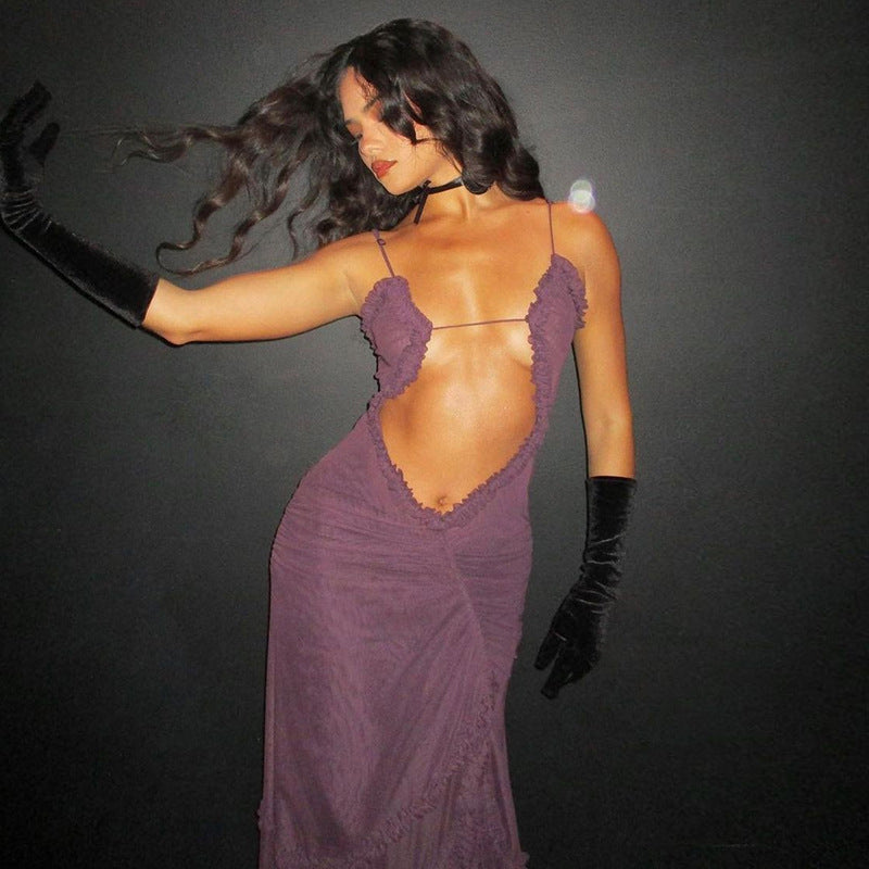ERAY FRILLY CUT OUT MESH MAXI DRESS