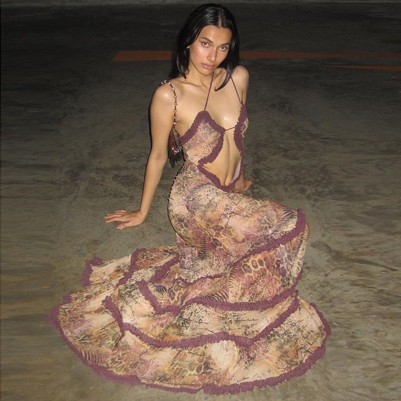 ERAY FRILLY CUT OUT MESH MAXI DRESS