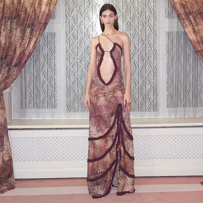 ERAY FRILLY CUT OUT MESH MAXI DRESS