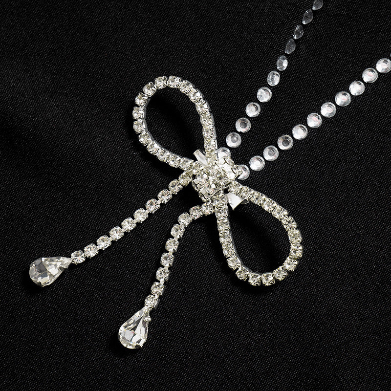 AYKKO DEEP V-NECK DRESS with DIAMONDS BOW