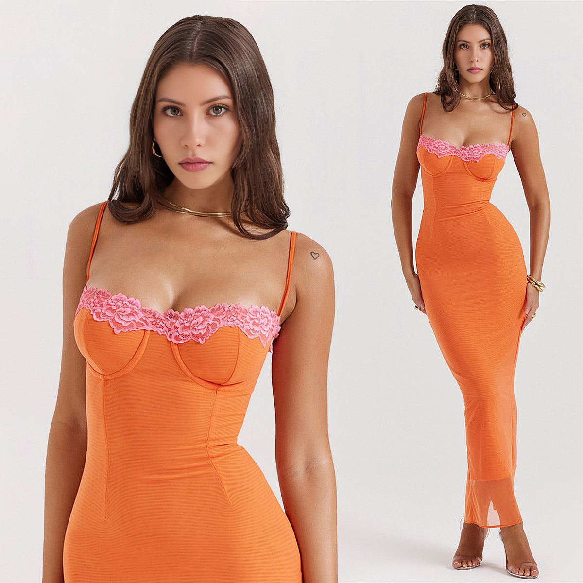 JIANNA ORANGE BODYCON MAXI DRESS