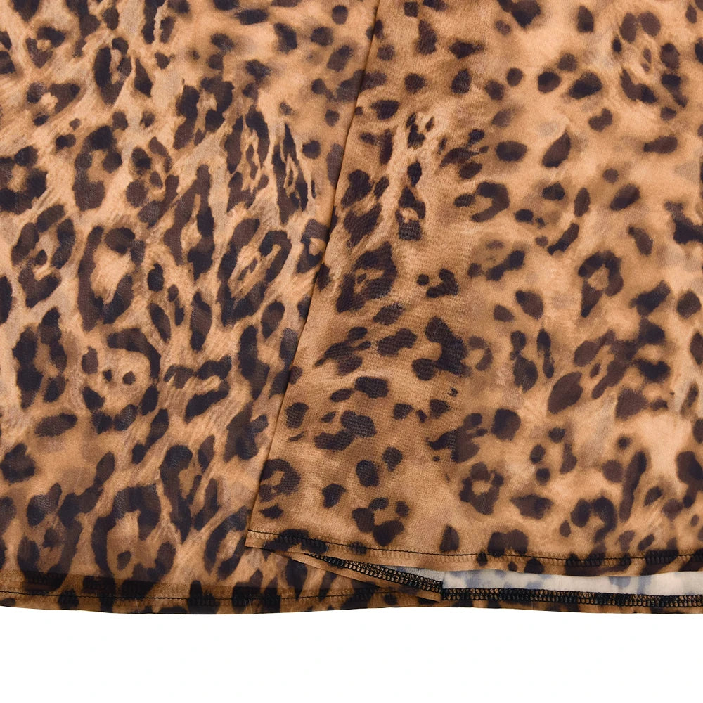 Leopard Print Lace Maxi Dress – Sexy Spaghetti Strap See-Through V-Neck Evening Party Dress
