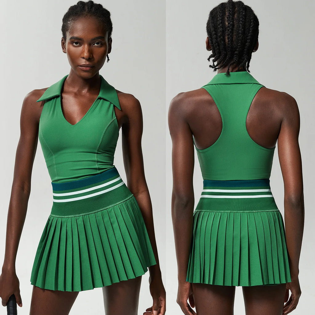 Women’s Two Piece Yoga Set – Gym Top & Tennis Skirt Quick Dry Sportswear