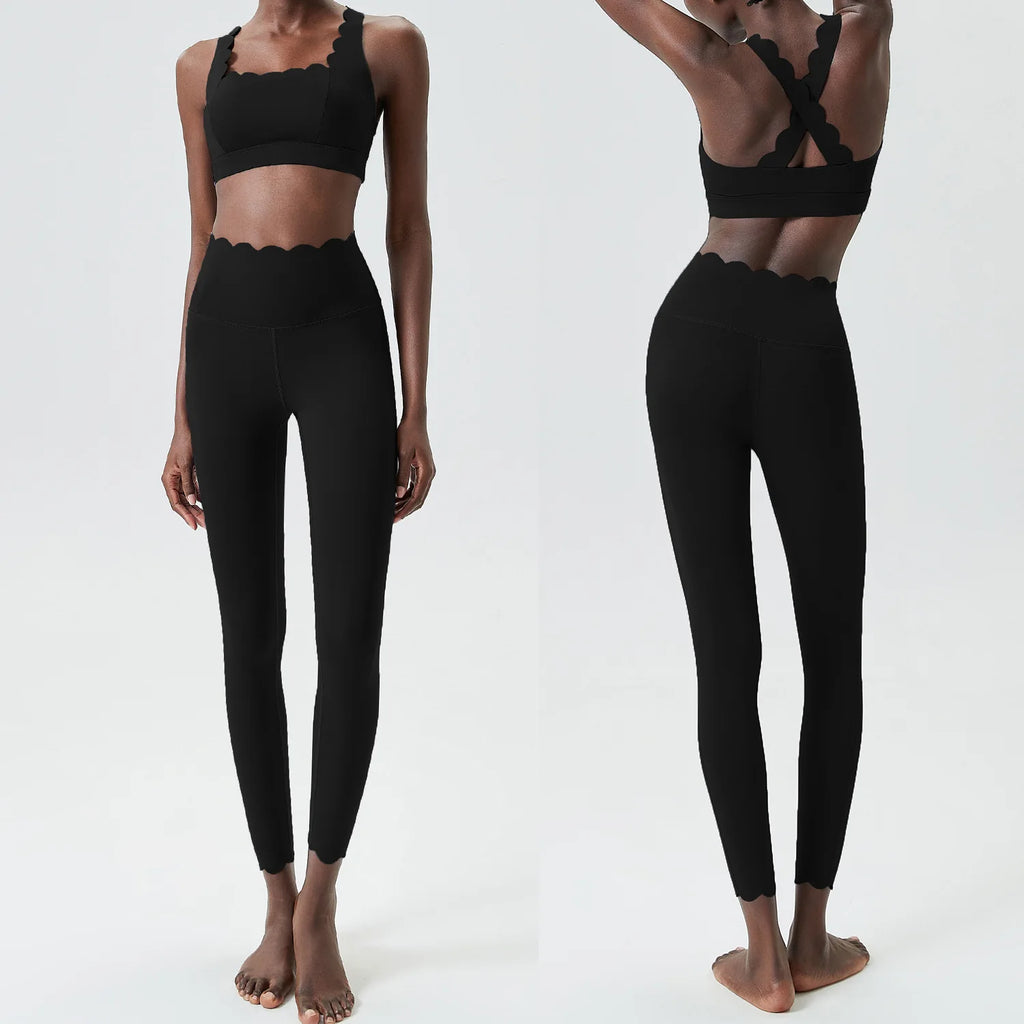 Women Solid Color Two Piece Gym Set | Stretch Yoga Sports Bra & Leggings
