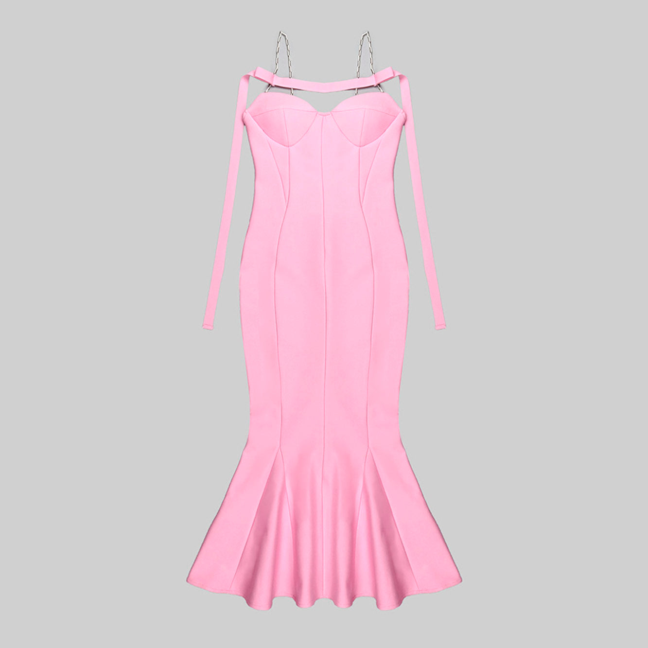 ARI PINK FRILLED BOTTOM BODYCON MIDI DRESS