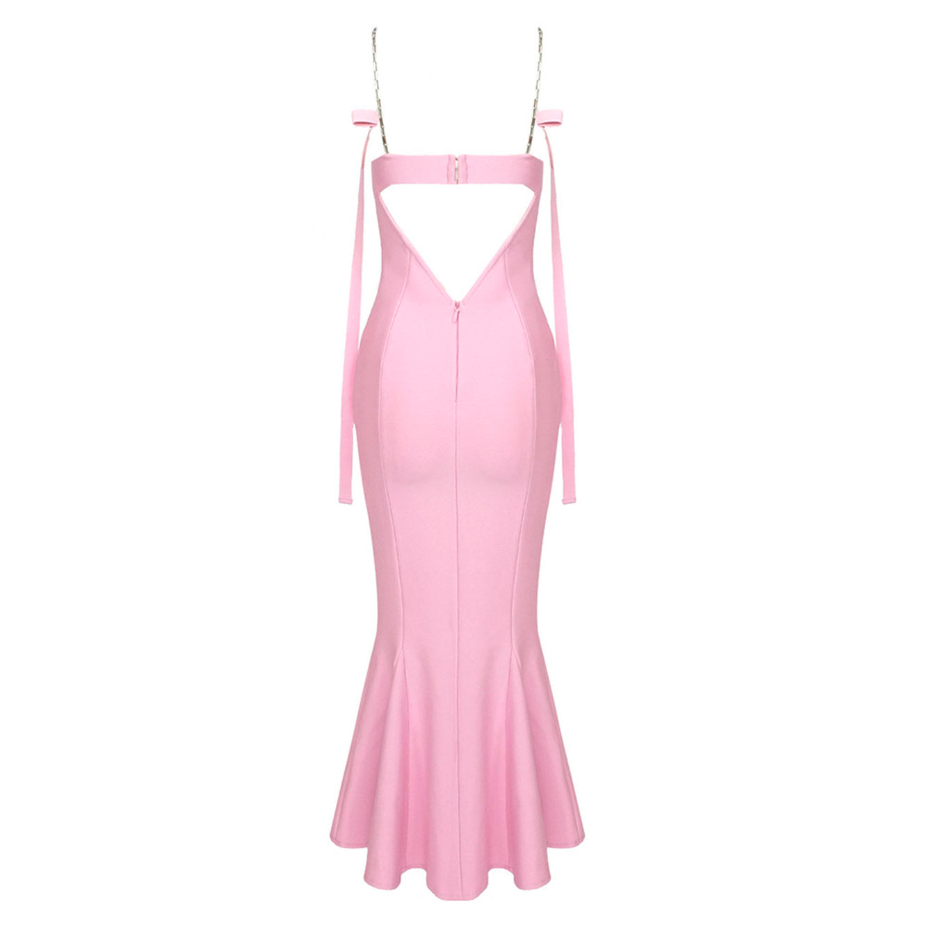 ARI PINK FRILLED BOTTOM BODYCON MIDI DRESS