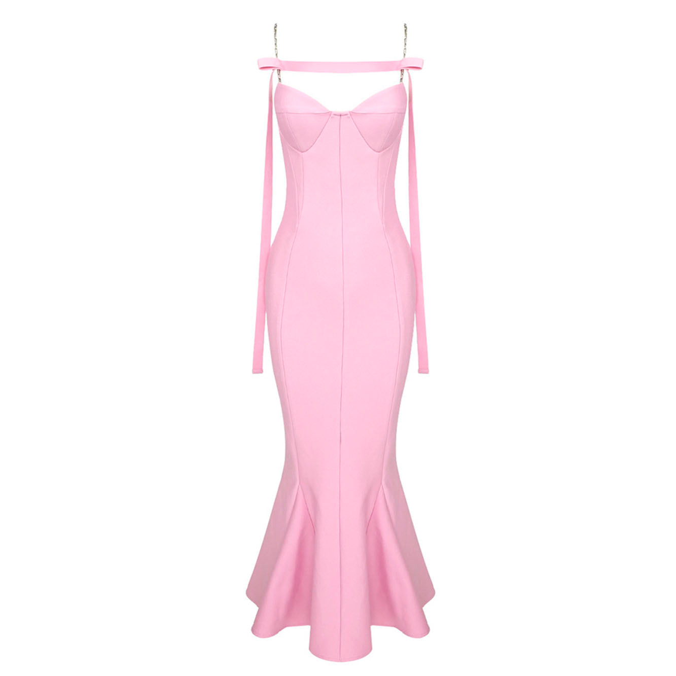 ARI PINK FRILLED BOTTOM BODYCON MIDI DRESS