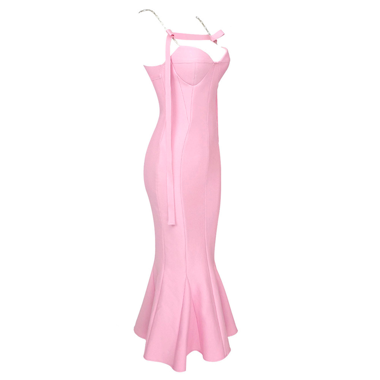 ARI PINK FRILLED BOTTOM BODYCON MIDI DRESS