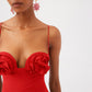 ASHLYN RED ROSE BOWS BODYSUIT / SWIMSUIT and MINI SKIRT 2 PIECE SET