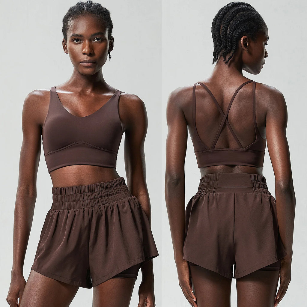 Women’s Quick-Dry Running Set – Sports Bra & High-Waist Shorts