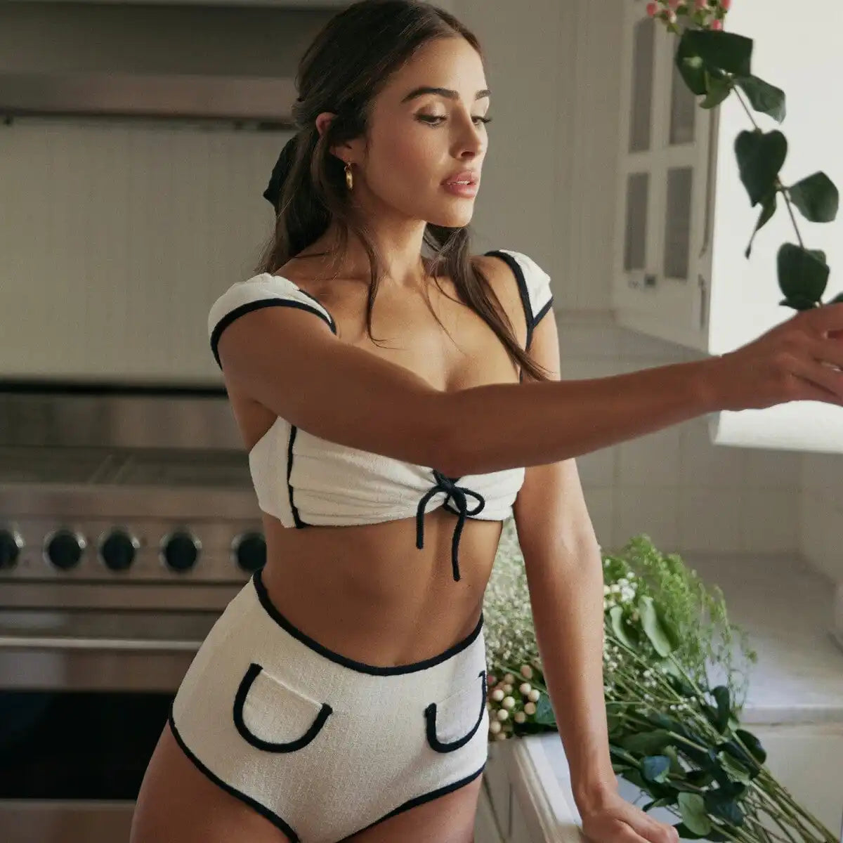 RIBBED HIGH WAIST WHITE and BLACK BIKINI