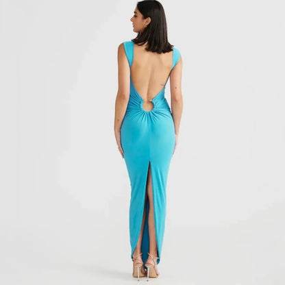 HOLLOW OUT BACKLESS SLIT MAXI DRESS