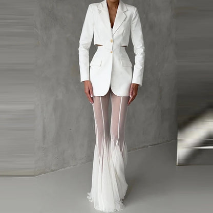 SLIM FLARED PLEATED TROUSERS