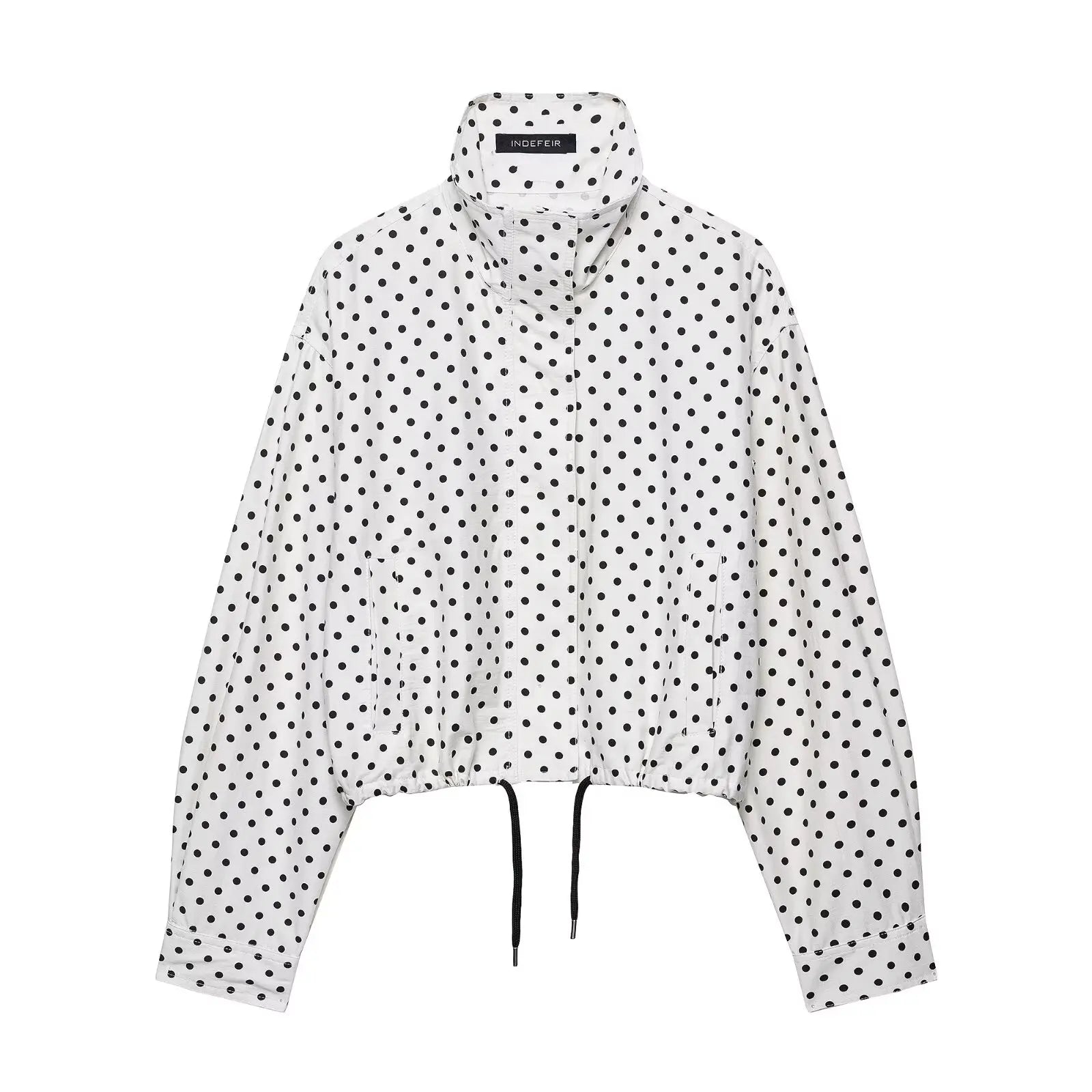Polka Dot Two Piece Set with High Neck Jacket and Matching Pants or Shorts