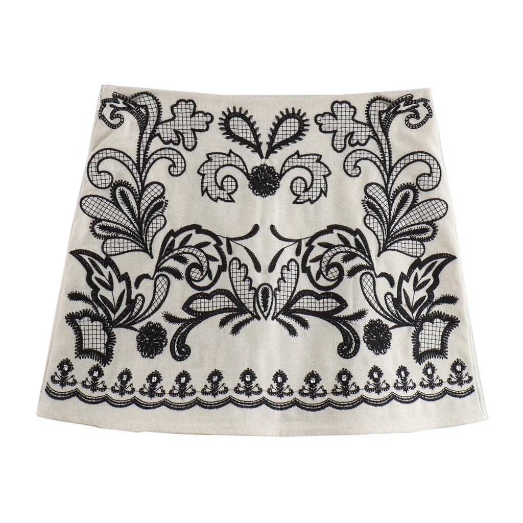 EMBROIDERED MINI SKIRT and HALTER CROP TOP SET