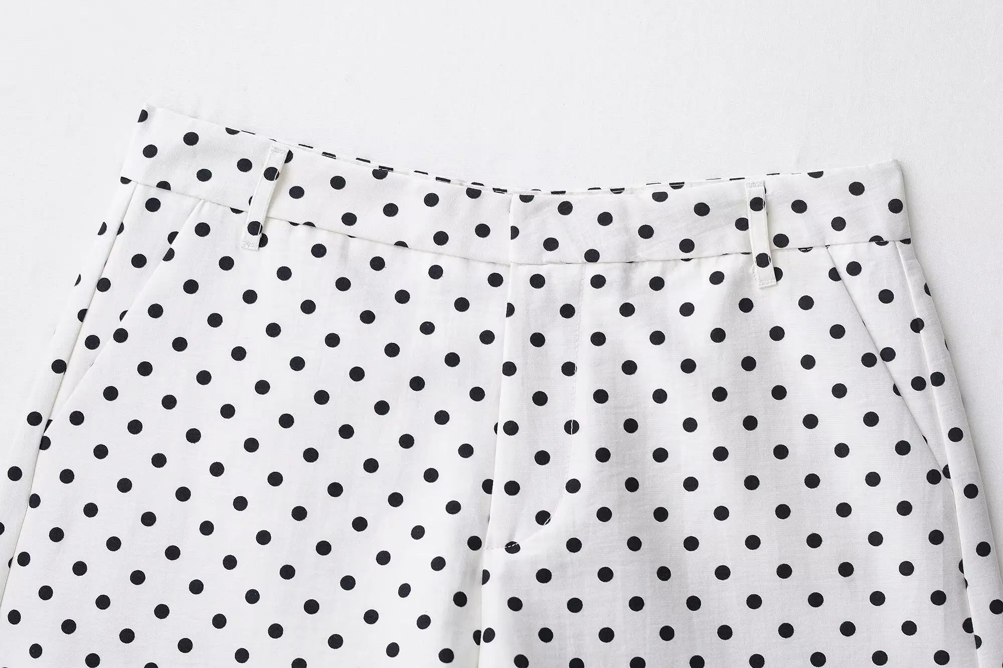 Polka Dot Two Piece Set with High Neck Jacket and Matching Pants or Shorts